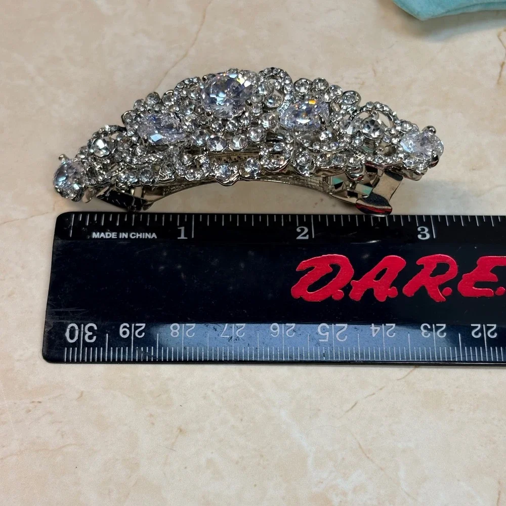 Ever Faith‎ Rhinestone Barrette Silver Tone Crystal Hair Clip Women NIB